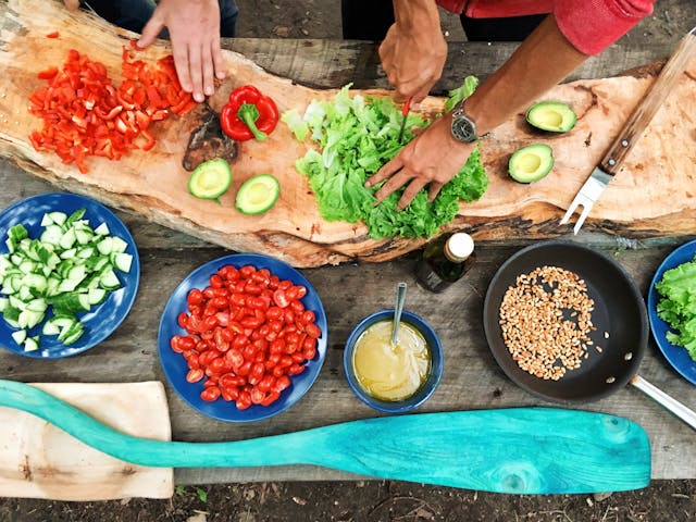 preparing or enjoying a plant-based meal at home