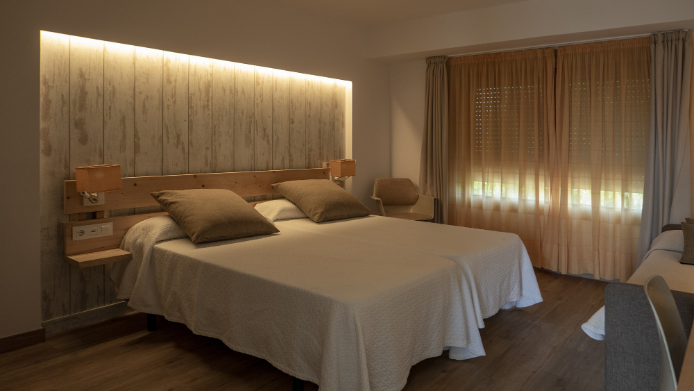 hotel room with a comfortable bed