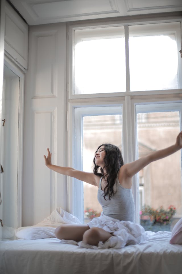 woman happy waking up