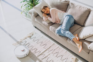 Woman resting peacefully on a sofa
