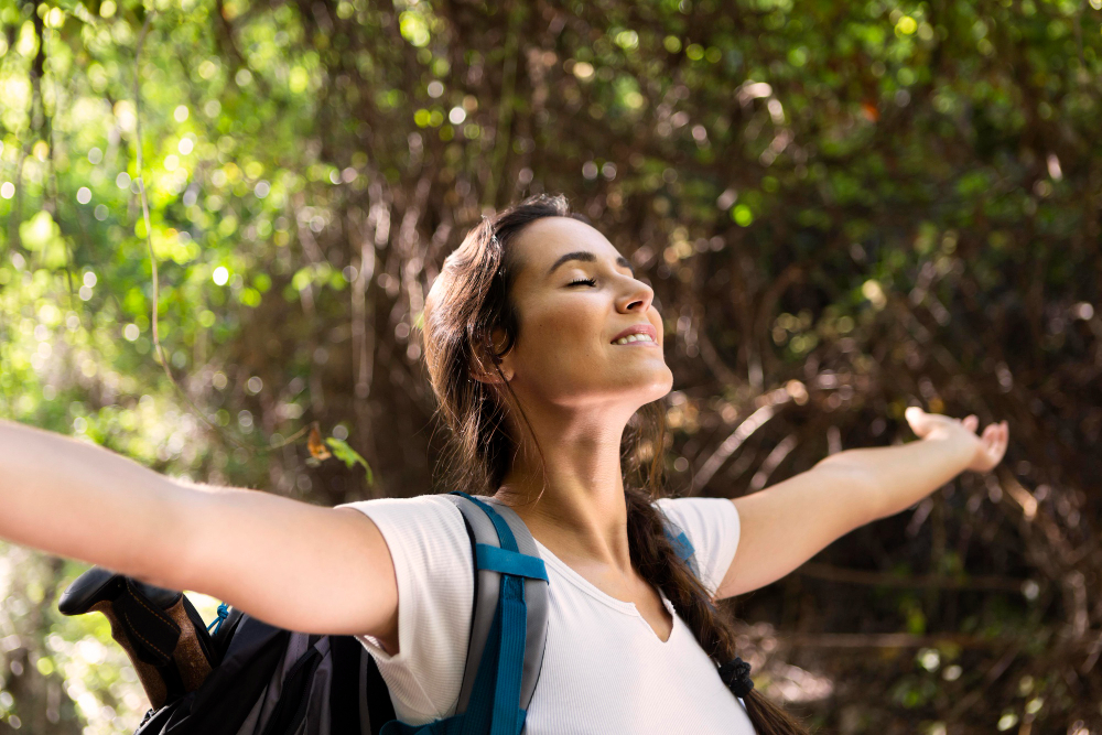 Carefree woman exploring outdoors